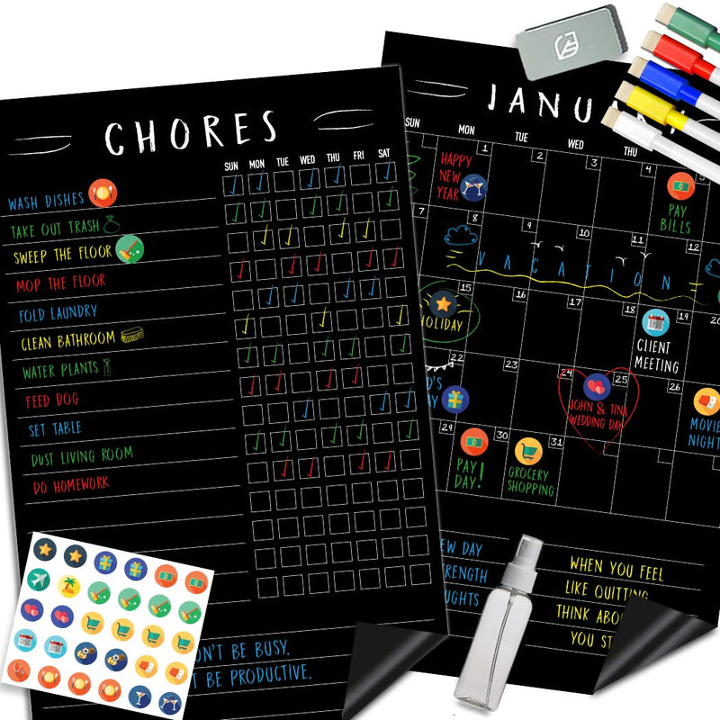 [Australia - AusPower] - Magnetic Behavior Chalkboard Rewards Chore Chart Set – Reusable Monthly Calendar, Responsibility Magnets & Dry Erase Refrigerator Reward Incentive – 11” x 17” - Atomic Habits Planner 