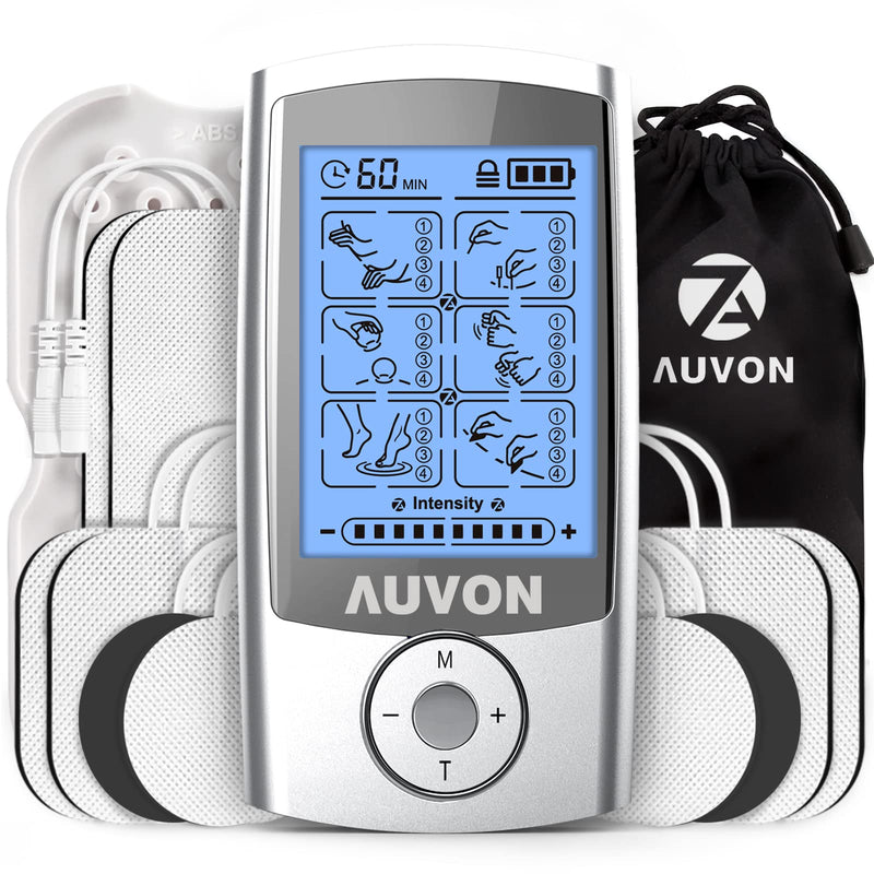 [Australia - AusPower] - AUVON 24 Modes Rechargeable TENS Unit, 4th Gen Muscle Stimulator with 10pcs TENS Machine Electrodes for Pain Relief Therapy & Management 