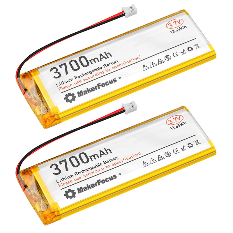 [Australia - AusPower] - MakerFocus 3.7V 3700mAh Lipo Rechargeable Battery - 2 Pcs 1S Lithium Polymer Battery 3.7 Volt Lipo Batteries LP103395 with JST 2.0A Plug for RC Car, Electronic Device, Camera red 