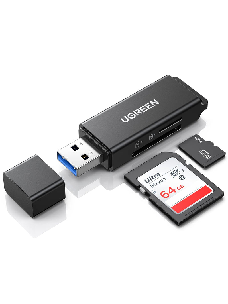 [Australia - AusPower] - UGREEN SD Card Reader Portable USB 3.0 Dual Slot Flash Memory Card Adapter Hub for TF SD Micro SD SDXC SDHC MMC RS-MMC Micro SDXC Micro SDHC UHS-I for Mac Windows Linux Chrome PC Laptop 
