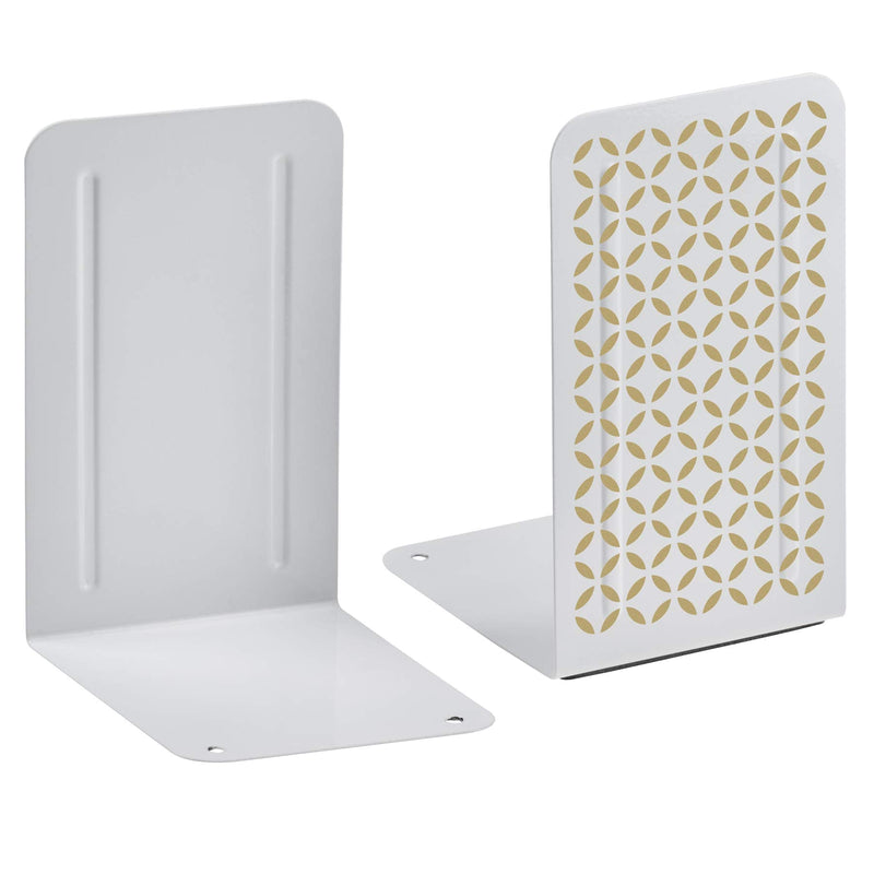 [Australia - AusPower] - Acrimet Metal Bookends Design Series (Heavy Duty) (White Bookend with Gold Design) (1 Pair Pack) 