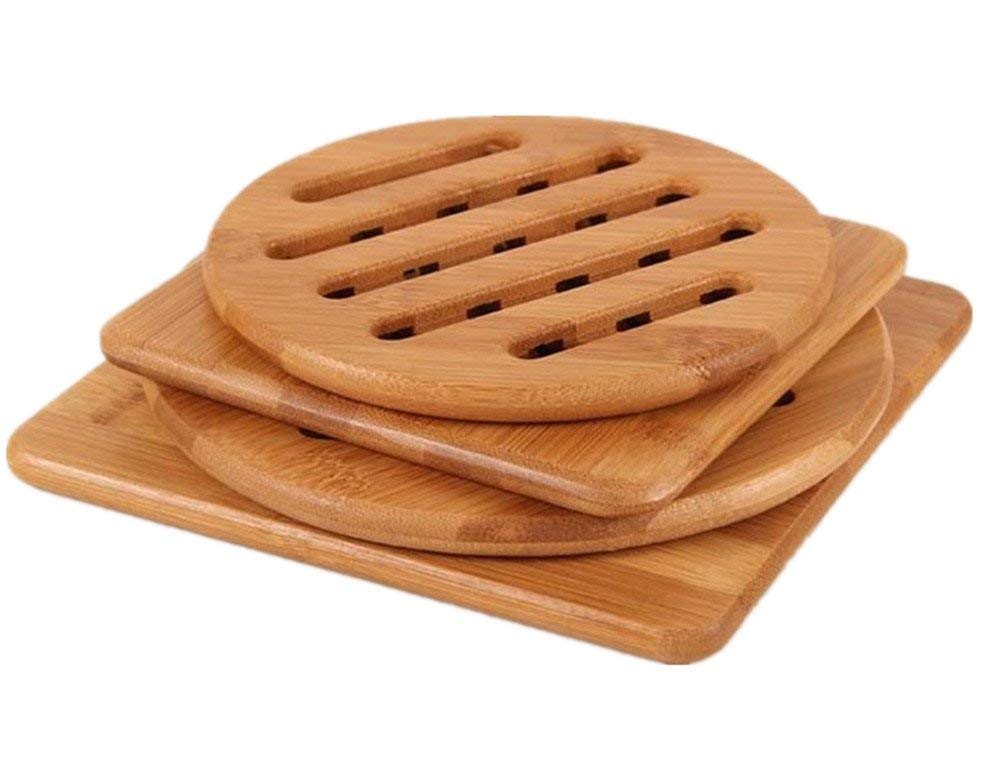 [Australia - AusPower] - Alfto Hot Pads Trivet,Table Solid Bamboo Wood Trivets for Hot Dishes and Pot with Non-slip Pads Heat Resistant Pads Teapot Trivet 4pcs(Multi Size,2 Square 2 Round) 