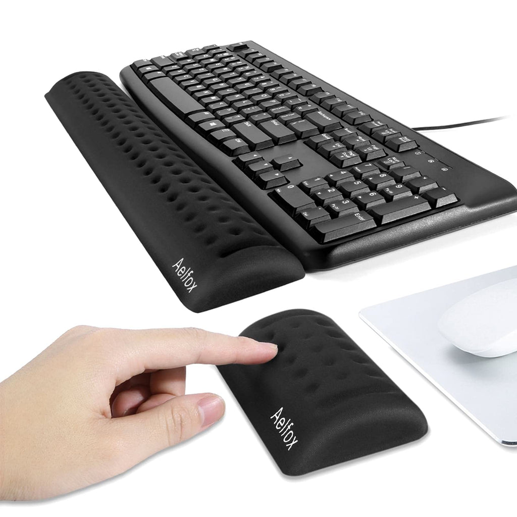 [Australia - AusPower] - Aelfox Memory Foam Keyboard Wrist Rest&Gaming Mouse Wrist Rest, Ergonomic Design for Office, Home Office, Laptop, Desktop Computer, Gaming Keyboard (Black) Black-a Set 