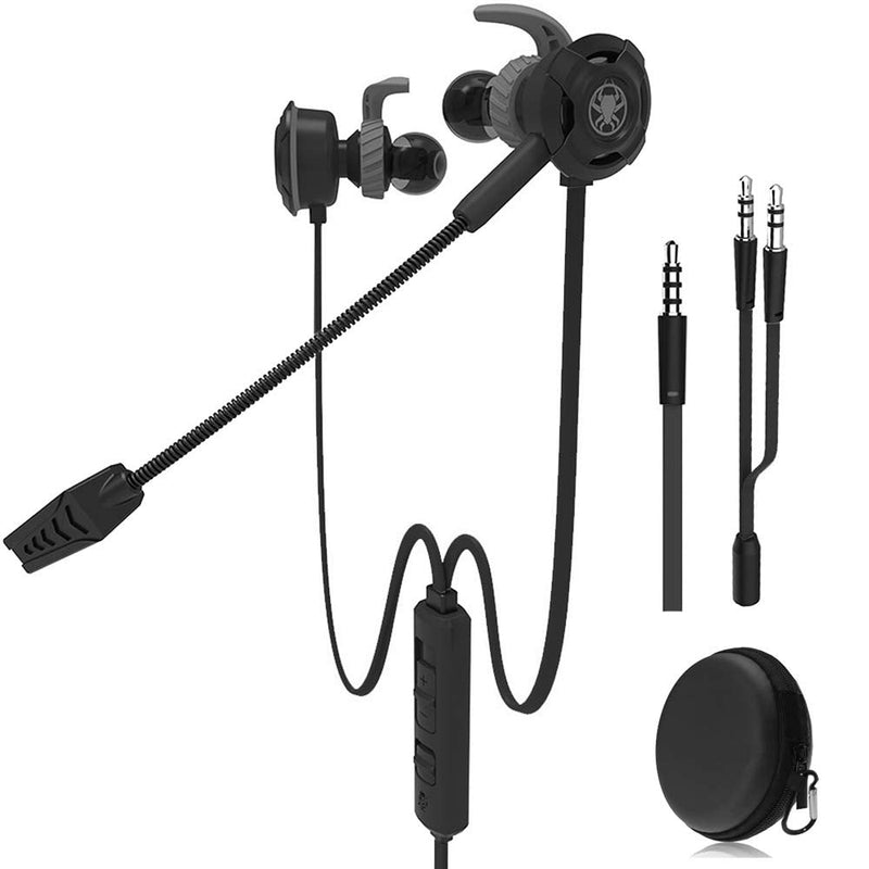 [Australia - AusPower] - Wired Gaming Earphone with Adjustable Mic for PS4,Laptop Computer, Cellphone, DLAND E-Sport Earburds with Portable Earphone Bags, Snug Soft Design, Inline Controls for Hands-Free Calling. (Black) Black 
