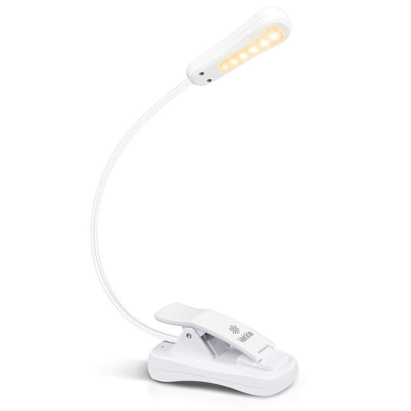 [Australia - AusPower] - Vekkia 3000K Warm LED Rechargeable Book Light, Easy for Eyes, Clip on Reading Lights for Reading in Bed, Car & Travel, Lightweight Slim 2.1 oz. Perfect for Readers & Kids (Elegant White) 