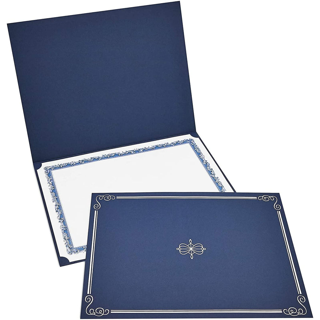 [Australia - AusPower] - 12-Pack Certificate Holder - Diploma Cover, Document Cover for Letter-Sized Award Certificates, Navy Blue, Silver Foil, 11.2 x 8.8 Inches 