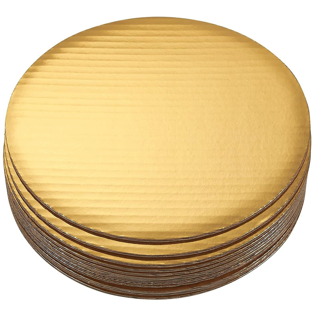 [Australia - AusPower] - 10" Round Cake Boards - 12-Pack Cardboard Scalloped Cake Pizza Tart Circle Base Stands - 10 Inches Diameter, Gold Metallic 