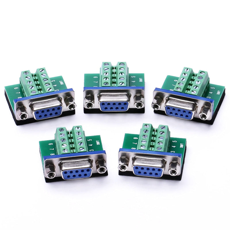[Australia - AusPower] - DB9 Breakout Board DB9 RS232 Serial Female to Terminal Block 10P Adapter 5 Pack 