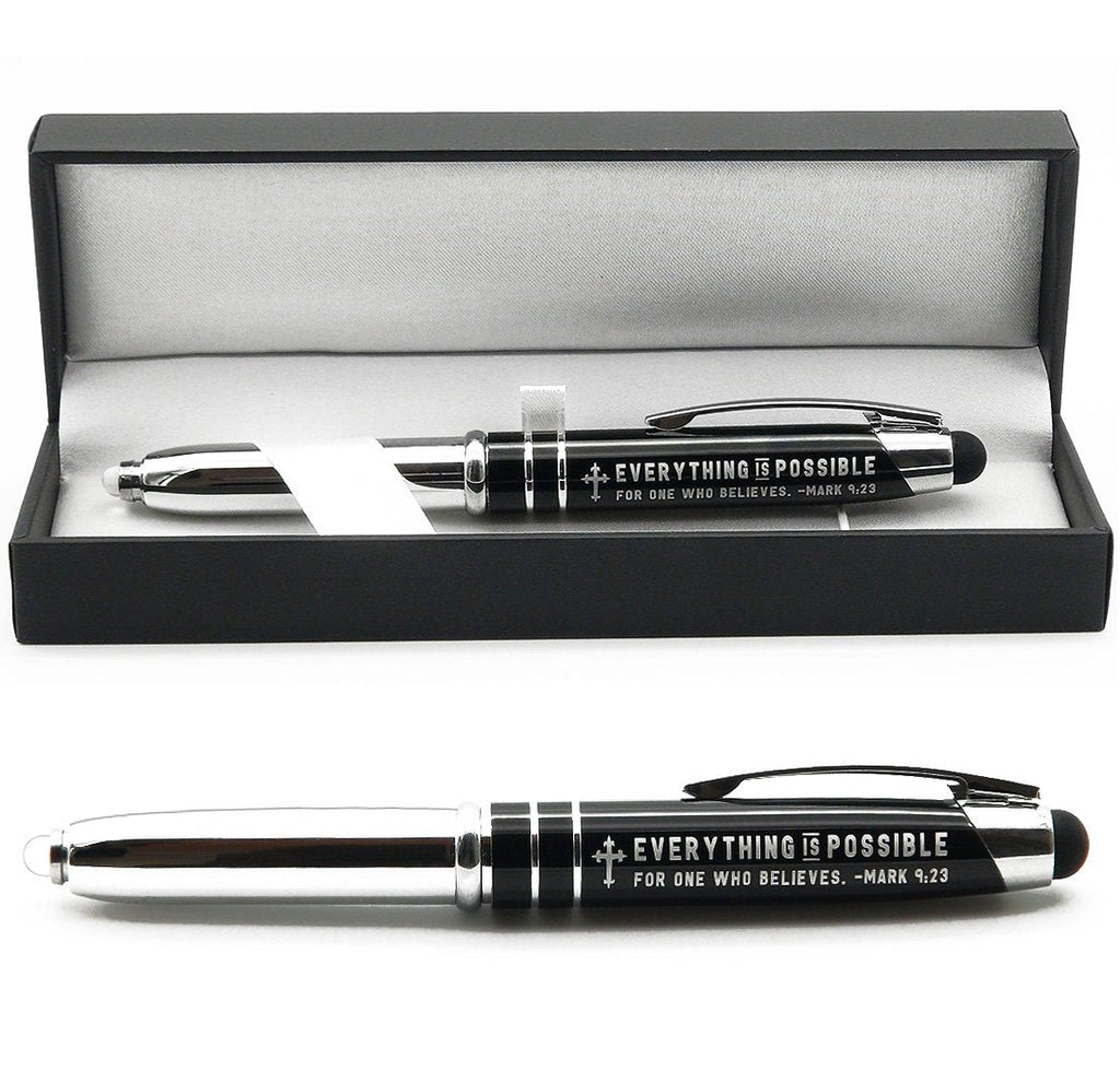 [Australia - AusPower] - Inkstone Mark 9:23 Engraved Bible Gift Pen with Flashlight and Stylus"Everything is Possible for One Who Believes" Christian Religious Scripture Gifts 