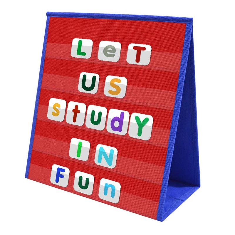 [Australia - AusPower] - VNOM Small Pocket Chart Table Top Double Sided Sentence Strips Pocket Chart Foldable & Self-Standing for Classroom or Home (13”x12”,Blue+Red) 