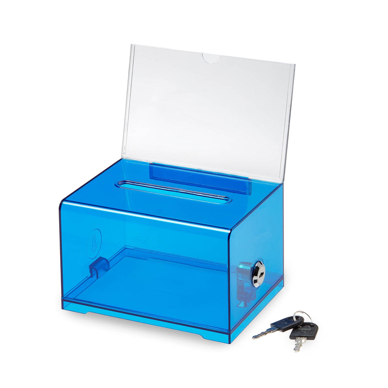 [Australia - AusPower] - Adir Acrylic Donation Ballot Box with Lock - Secure and Safe Suggestion Box - Drawing Box - Great for Business Cards (6.25" x 4.5" x 4") (Crystal Blue) Crystal Blue 