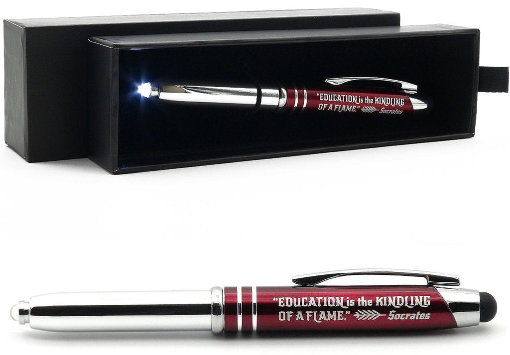 [Australia - AusPower] - Inkstone Teacher Gift Pen with Flashlight and Stylus Tip Engraved with Inspirational Socrates Quote -"Education is the Kindling of a Flame" 
