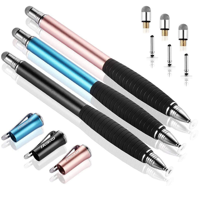 [Australia - AusPower] - MEKO (2nd Gen)[2 in 1 Precision Series] Universal Disc Stylus Touch Screen Pen for iPhone,iPad,All Other Capacitive Touch Screens Bundle with 6 Replacement Tips,Pack of 3 (Black/Rose Gold/Aqua Blue) 