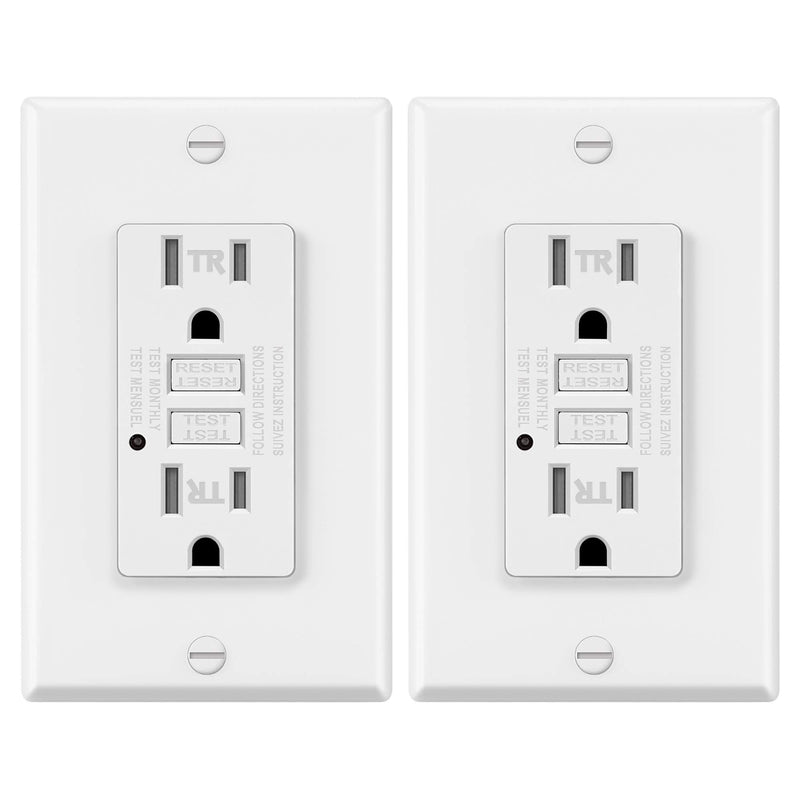 [Australia - AusPower] - 2 Pack - ELECTECK 15A/125V Tamper Resistant GFCI Outlet, Duplex GFI Receptacle with LED Indicator, Residential and Commercial Grade, ETL Certified, White White Button 