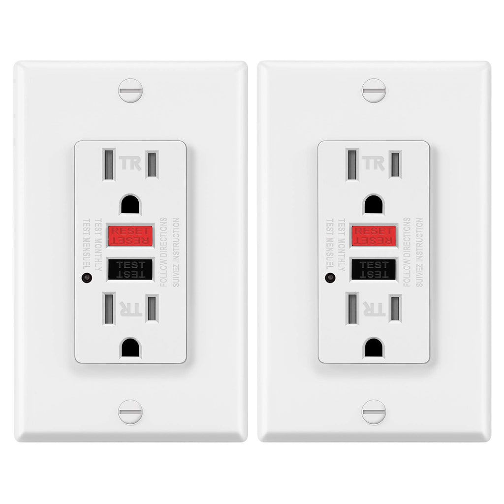 [Australia - AusPower] - 2 Pack - ELECTECK 15A/125V Tamper Resistant GFCI Outlet, Decor Receptacle with LED Indicator, Decorator GFI, Red Button for Reset and Black for Manual Test, ETL Certified Black/Red Button 