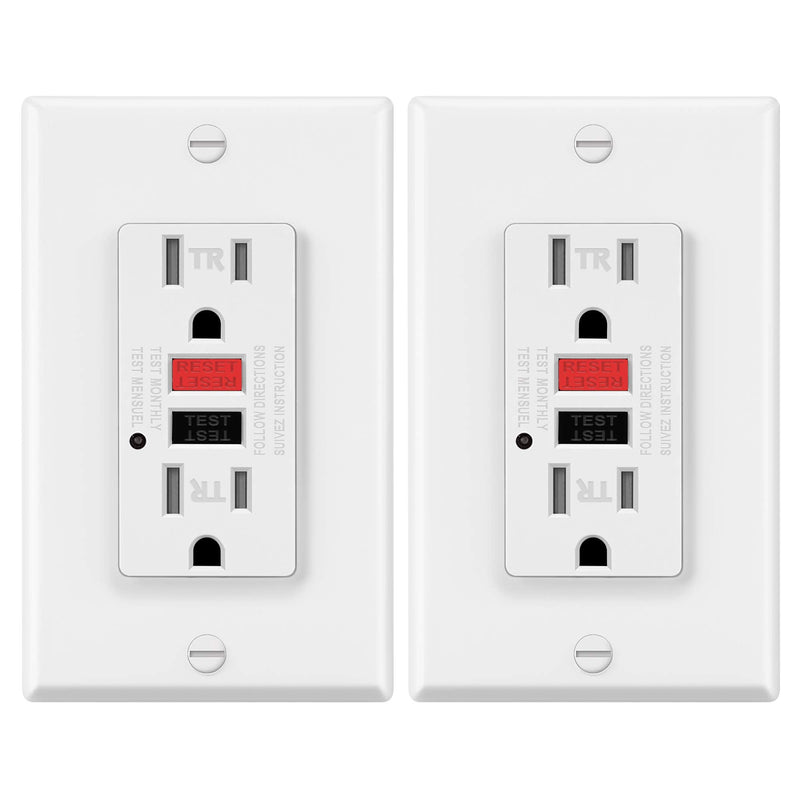 [Australia - AusPower] - 2 Pack - ELECTECK 15A/125V Tamper Resistant GFCI Outlet, Decor Receptacle with LED Indicator, Decorator GFI, Red Button for Reset and Black for Manual Test, ETL Certified Black/Red Button 