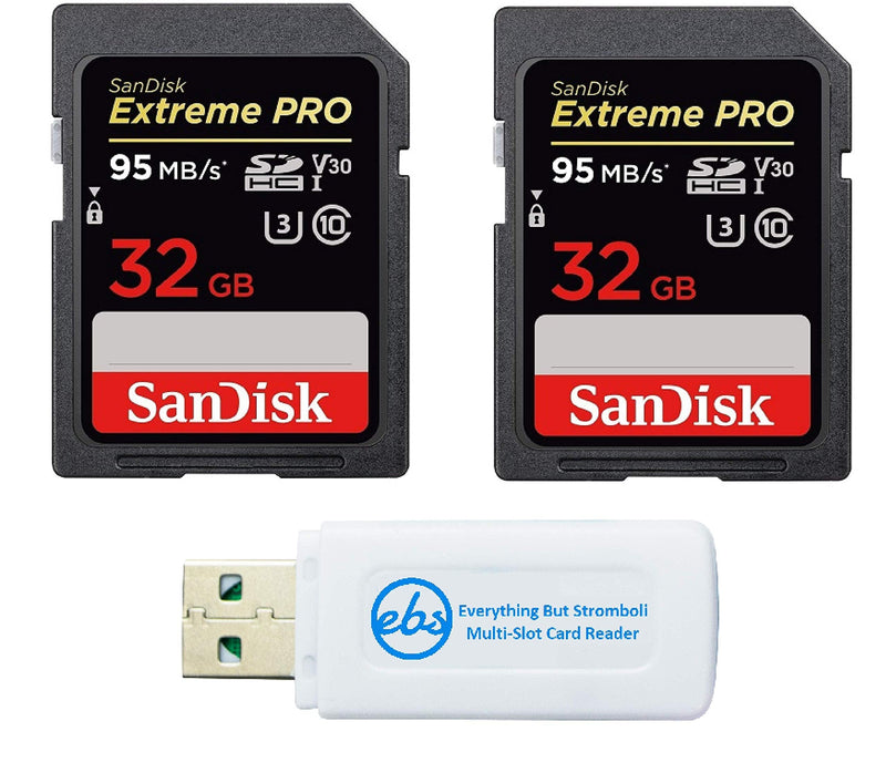 [Australia - AusPower] - SanDisk 32GB (Two Pack) Extreme Pro Memory Card works with Nikon D3400, D3300, D750, D5500, D5300, D500, AW130, W100, L840 Digital DSLR Camera SDHC 4K V30 UHS-I with Everything But Stromboli Reader 32GB 2 Pack 