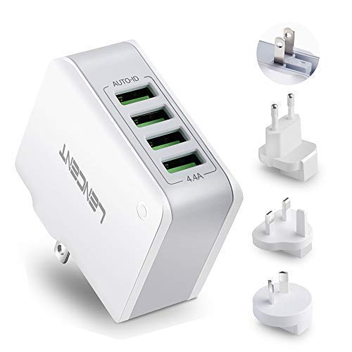 [Australia - AusPower] - Multiple USB Wall Charger, [22W/4.4A] LENCENT 4 Port USB Travel Power Adapter, All in One Worldwide Cell Phone Charger With UK US EU European Australia, International Block Cube Plug for iPhone & IPad 
