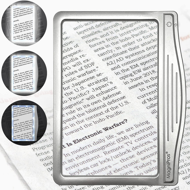 [Australia - AusPower] - MagniPros 3X Large Ultra Bright LED Page Magnifier with 12 Anti-Glare Dimmable LEDs(Evenly Lit Viewing Area & Relieve Eye Strain)-Ideal for Reading Small Prints & Low Vision Seniors with Aging Eyes 