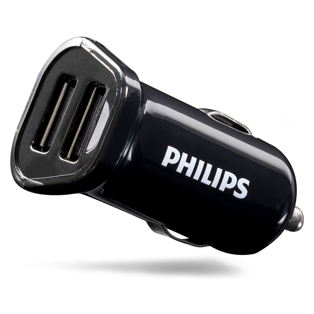 [Australia - AusPower] - Philips Accessories 12W USB Car Charger, 2 Ports, for iPhone 12/11/XS/XR/X/8, iPad Pro/Air/Mini, Samsung Galaxy S21/S10/S9/Plus, Google Pixel 5/C/3/2/XL, DLP2457/37 1 Pack 