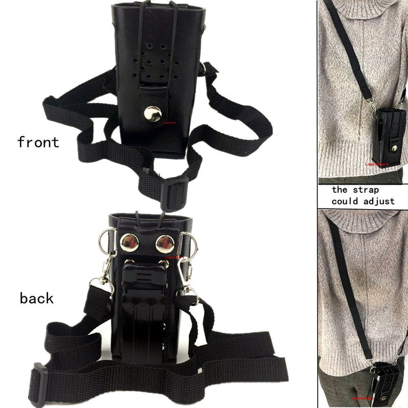 [Australia - AusPower] - Black Hard Leather Carrying Holder Holster Case with Adjustable Shoulder Strap Compatible for Yaesu ICOM Kenwood Two Way Radios TK3107 TK3207 TK2107 TK2207 Walkie Talkie, by Lsgoodcare 