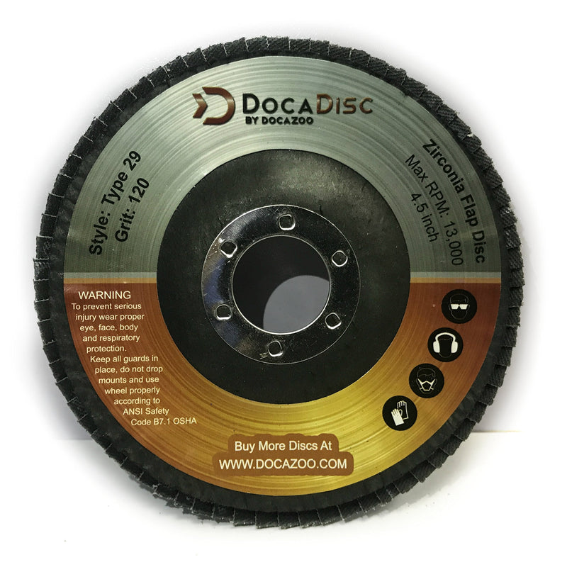 [Australia - AusPower] - 4.5 inch Flap Disc (10 Pack) - 120 Grit Type 29 Professional Grade Zirconia - Abrasive Grinding Wheel, Flap Wheel, and Sanding Discs by DocaDisc 