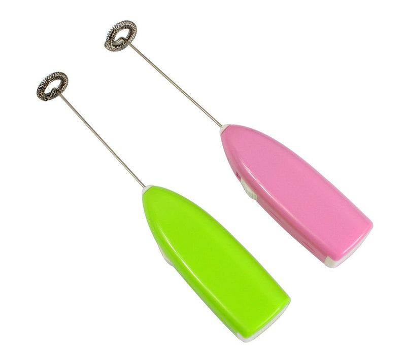 [Australia - AusPower] - Hillento 2pcs/Pack Mini Handheld Electric Coffee Stirrer Stainless Steel Stem Milk Frother Drink Mixer Whisk Egg Beater Electric, Green & Pink 2pcs(Green & Pink) 