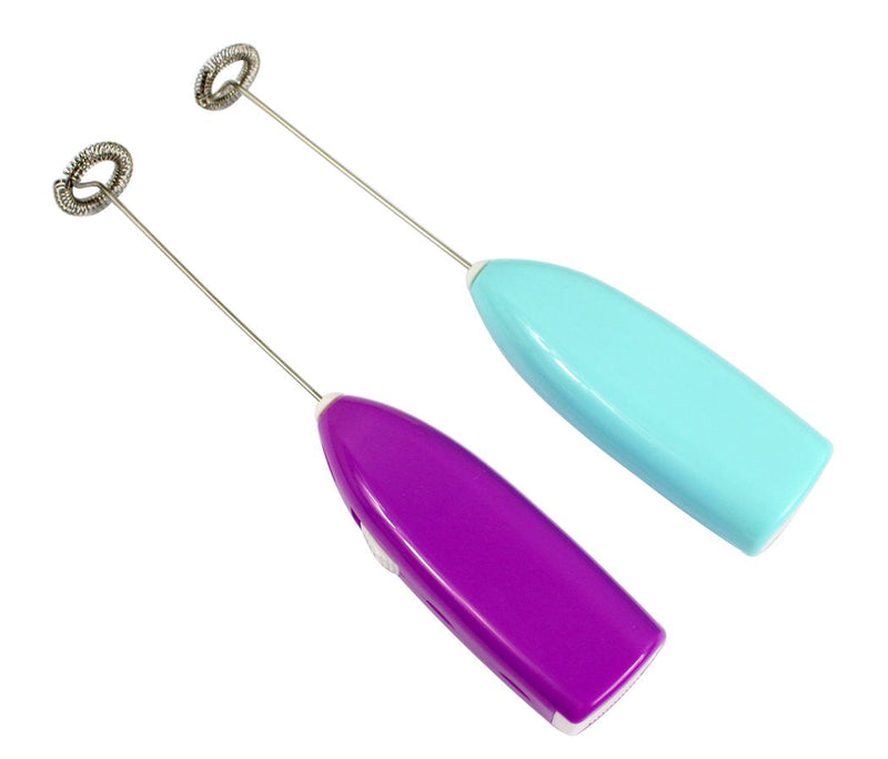 [Australia - AusPower] - Hillento 2pcs/Pack Mini Handheld Electric Coffee Stirrer Stainless Steel Stem Milk Frother Drink Mixer Whisk Egg Beater Electric, Blue & Purple 2pcs(Blue & Purple) 