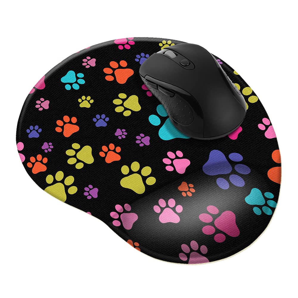 [Australia - AusPower] - FINCIBO Multicolor Paws Dog Comfortable Wrist Support Mouse Pad for Home and Office Multicolor Paws Dog MousePad 