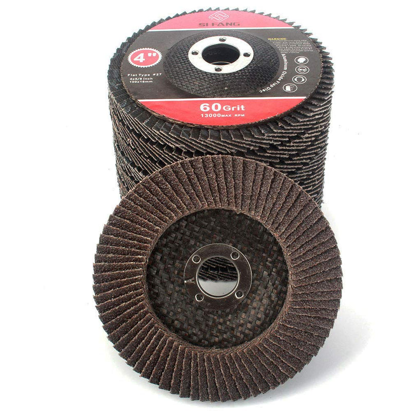 [Australia - AusPower] - SI FANG 10Pcs 4''x5/8'' Premium High Density Calcined Aluminum Oxide Flap Disc 60 Grit 60Grit 