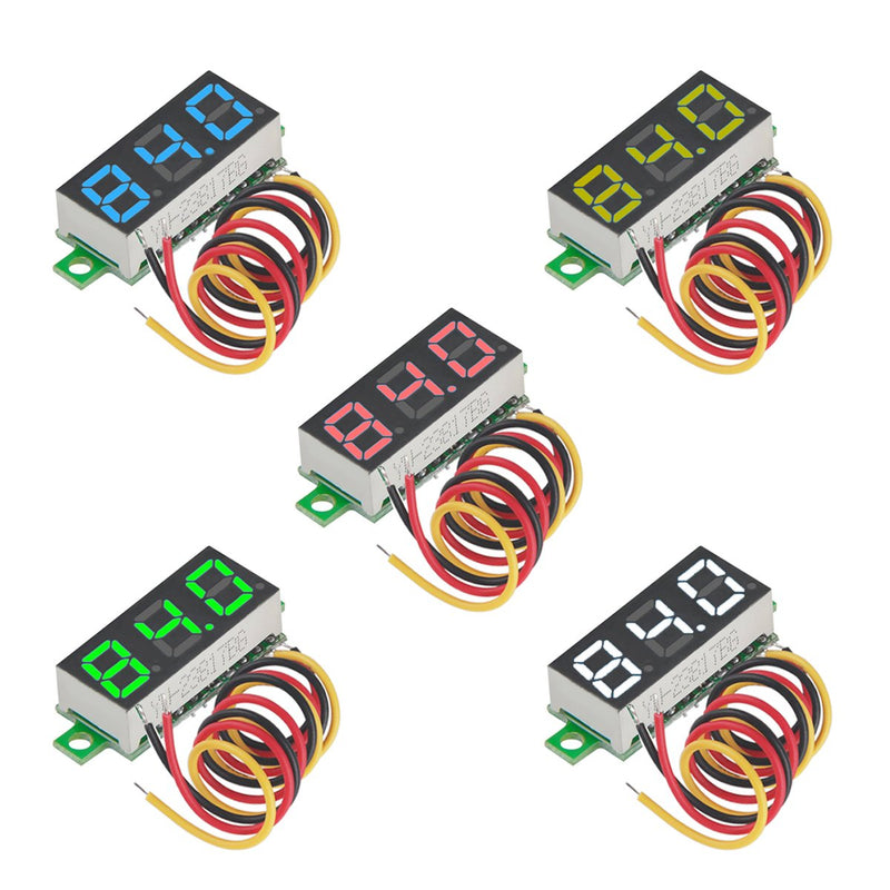 [Australia - AusPower] - MakerFocus 5pcs Mini Digital Voltmeter DC 0.28 Inch Three-Line DC 0-100V Mini Digital Voltmeter Gauge Tester LED Display Reverse Polarity Protection and Accurate Pressure Measurement 5 Colours 