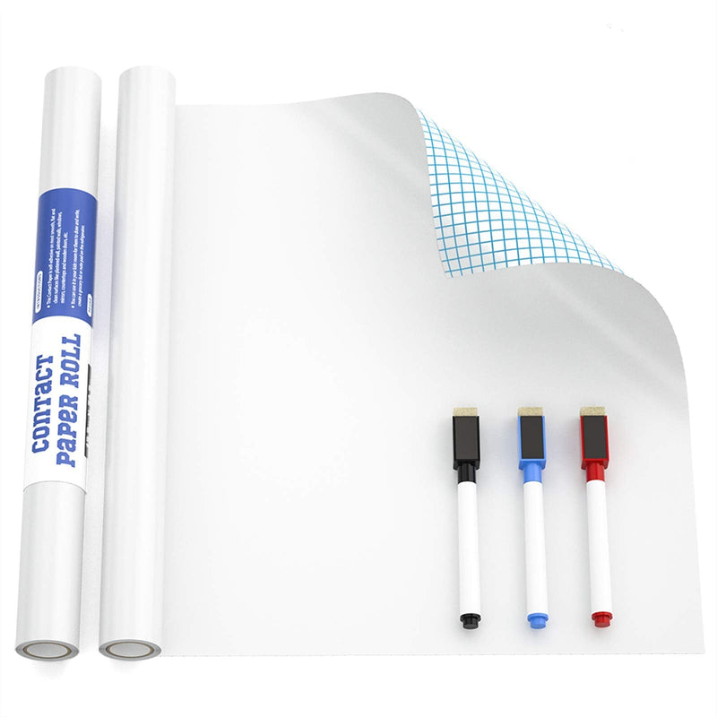 [Australia - AusPower] - Nicpro Dry Erase Paper Stick On, 17.7" X 78.7"(6.5 ft）Self Adhesive White Contact Wallpaper Whiteboard Sticker Decal to Do List with 3 Color Water-Based Pens for Home Office 