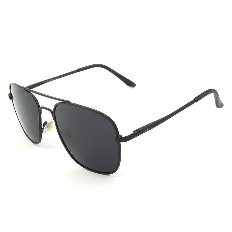 [Australia - AusPower] - J+S Premium Military Style Classic Square Aviator Sunglasses, Polarized, 100% UV protection Black Frame/Black Lens Square Aviator - Medium 55 Millimeters 