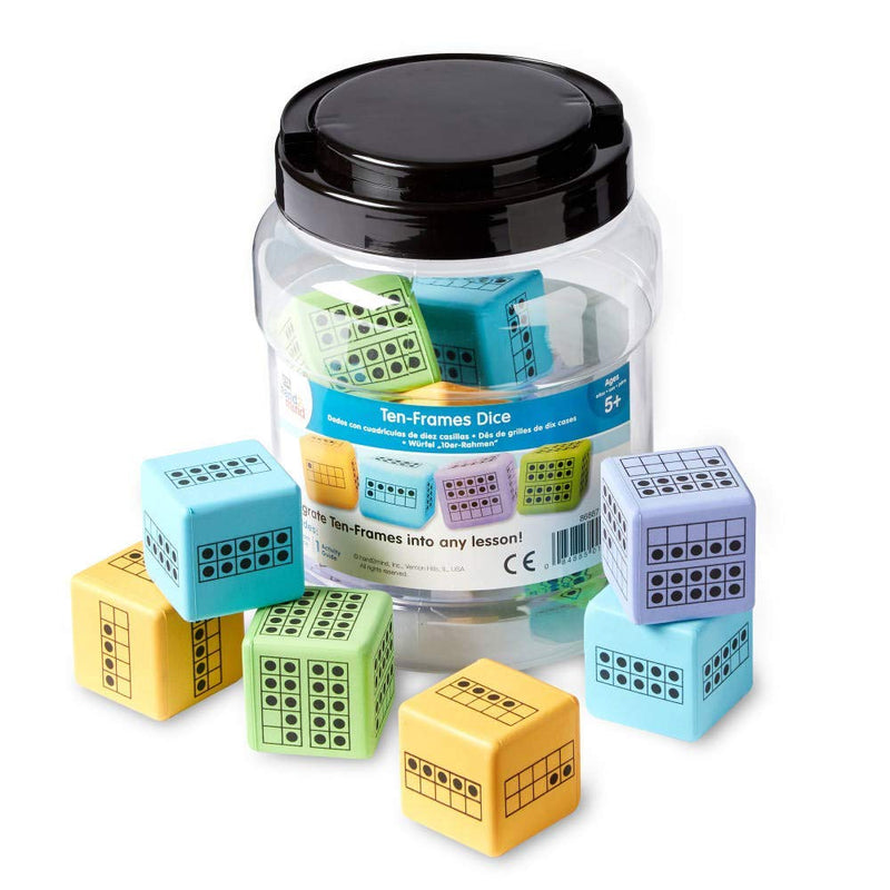 [Australia - AusPower] - hand2mind Ten Frame Dice, Large Foam Dice for Classroom, Subitizing Dice, Math Manipulatives for Elementary School, Counting Toys for Toddlers, Educational Toys for Preschool Children (Set of 12) 