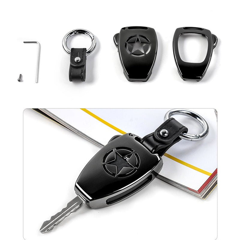 [Australia - AusPower] - JeCar Metal Remote Key Fob Cover Case Shell Fob Protection Hull with Key Chain for Jeep Wrangler JK JKU 2008-2017/Compass 2008-2015/Patriot 2011-2016 Accessories 