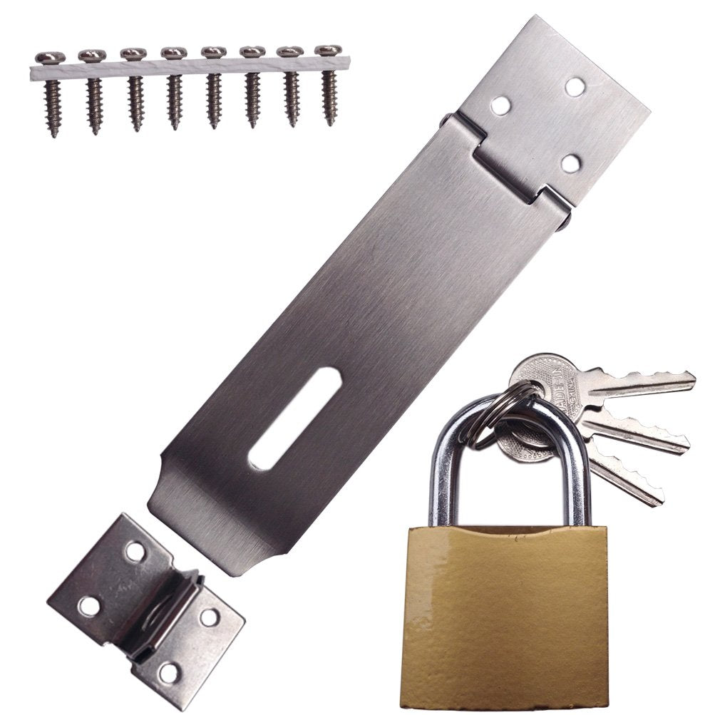 [Australia - AusPower] - Arlai 5" Stainless Steel Latch Lock Padlock hasp Set, with Screws and Padlock, Your Own Fence Locks gate Lock, for shed Locks with Keys Lock hasp Set 