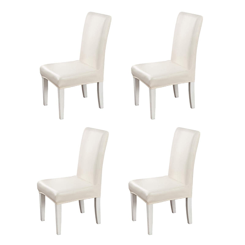 [Australia - AusPower] - FLYPARTY Stretch Solid Pu Leather Waterproof Dining Chair Cover Slipcover Removable Washable Short Dining Chair Cover Protector Seat Solid Slipcovers for Hotel,Dining Room,Wedding (Beige, 4) Beige 