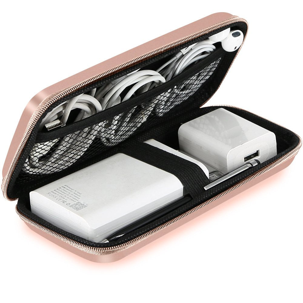 [Australia - AusPower] - iMangoo Shockproof Carrying Case Hard Protective EVA Case Impact Resistant Travel 12000mAh Bank Pouch Bag USB Cable Organizer Earbuds Pocket Accessory Smooth Coating Zipper Wallet Rose Gold 