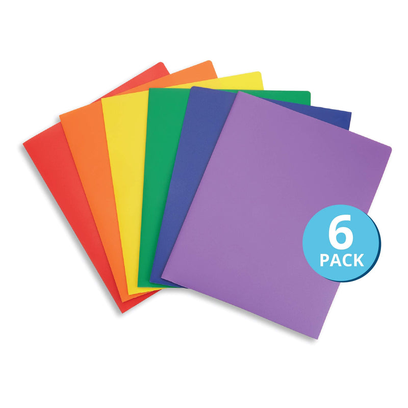 [Australia - AusPower] - 6 Pack Multicolor Plastic Two Pocket Folders, Plastic Folders with 2 Pockets and Business Card Slot, 2 Pocket Plastic Folders for School, Home, and Work, 6 Pack Plastic Folders 
