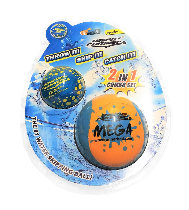 [Australia - AusPower] - Wave Runner Soft Foam Water Skipping Ball | 2-Pack Bundle | Speed Duo Set Includes Two Water Bouncing Balls Mega Ball & Grip Ball | Great Summer Toy for Beach Swimming Pool River Lake 