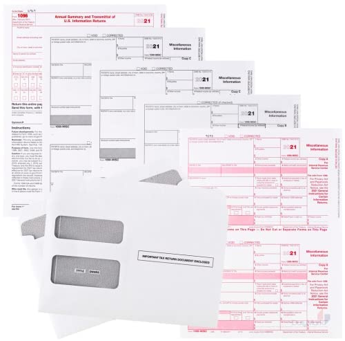 [Australia - AusPower] - 1099 Misc Tax Forms 2021 Complete 3-Part Laser - Kit for 25 Vendors, and 25 Self-Seal Envelopes Good for QB and Accounting Software,1099 Misc 2021 