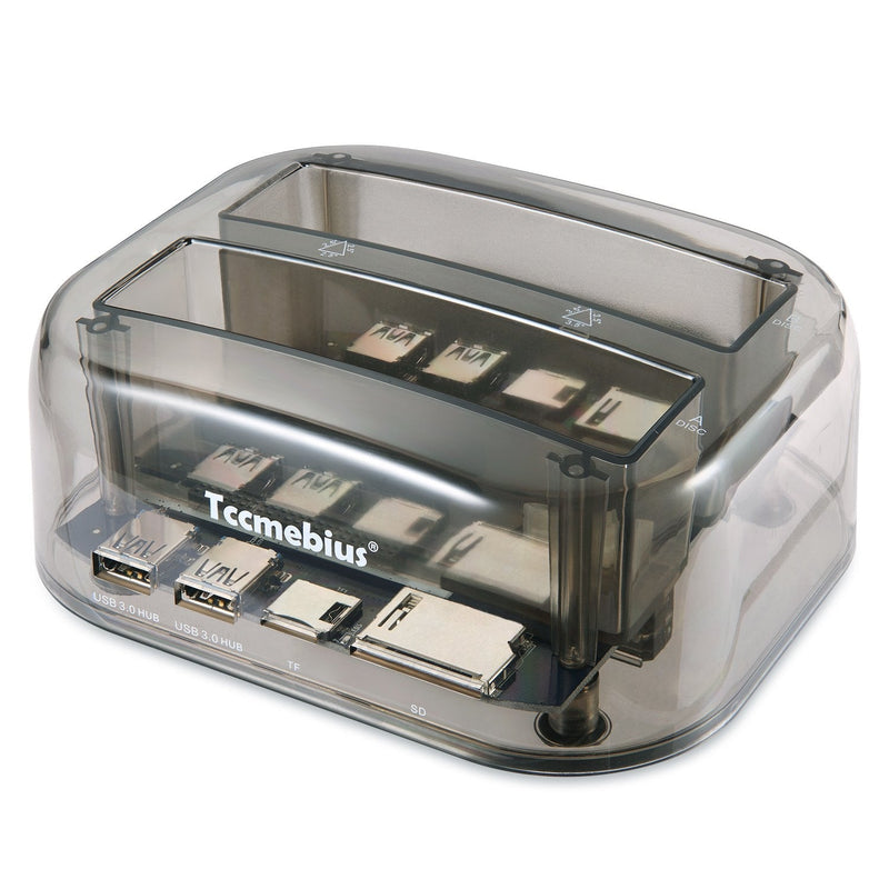 [Australia - AusPower] - Tccmebius TCC-S865 USB 3.0 to SATA IDE Dual Slots External Transparent Hard Drive Docking Station with Card Reader and 2 Ports USB 3.0 Hub for 2.5 3.5 Inch IDE SATA I/II/III HDD SSD 