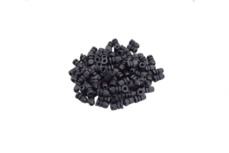 [Australia - AusPower] - 100pcs Waterproof PG7 Cable Gland Connector Black Plastic Adjustable IP68 M12 Thread Cable Gland with Locknut for 3.5-6mm Wire PG7-100pcs 