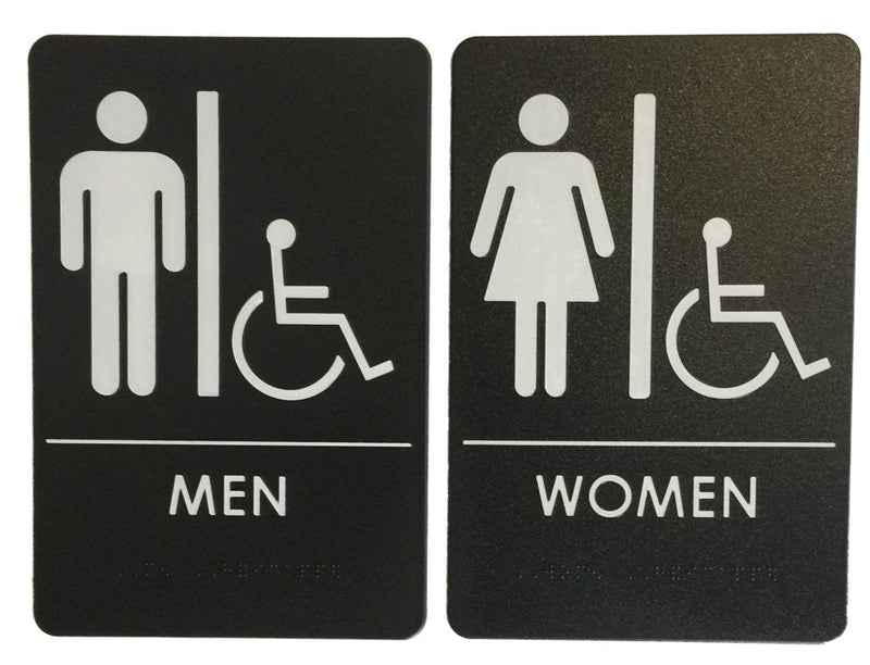 [Australia - AusPower] - Rock Ridge Men/Women Restroom Sign with Wheelchair Black/White - ADA Compliant (Bundle of 2 Signs) 