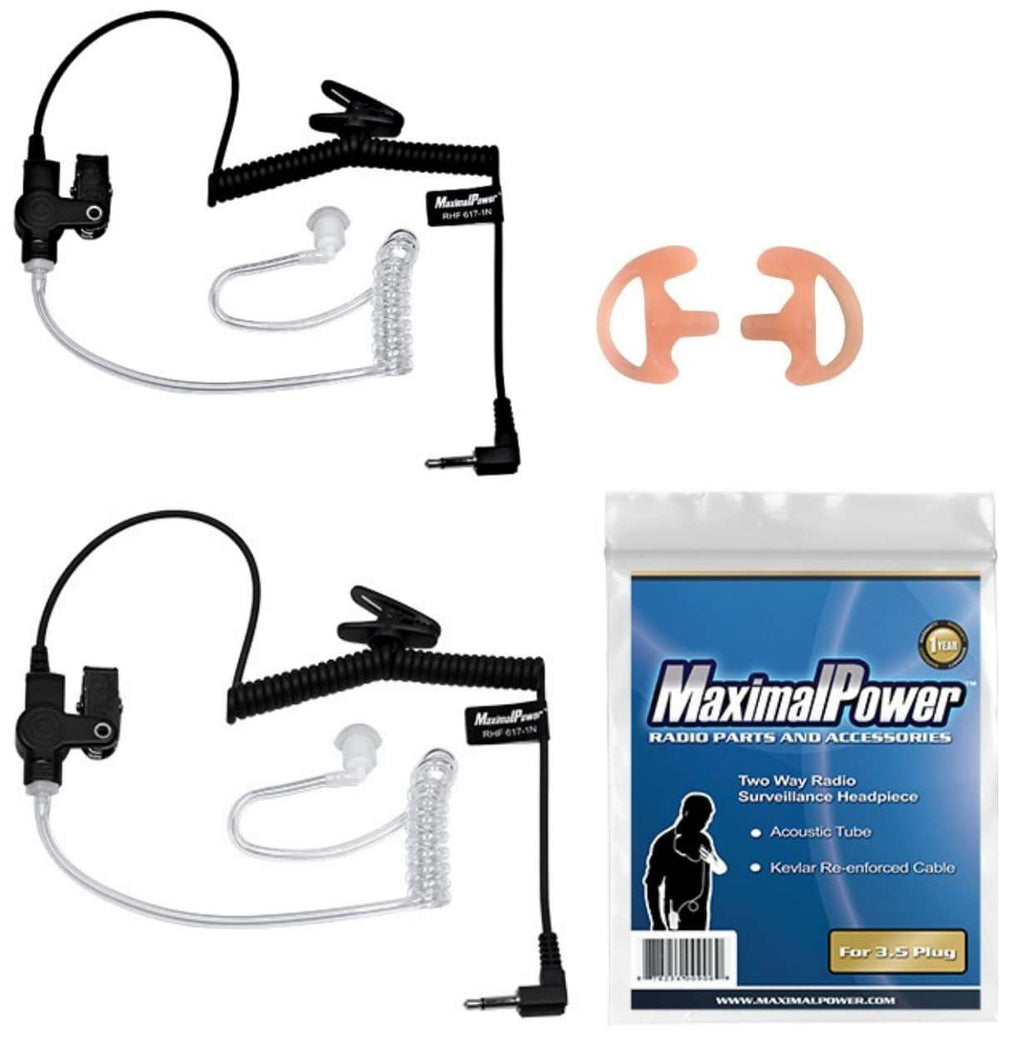 [Australia - AusPower] - MaximalPower 2-Pack 3.5mm Listen Only Acoustic Tube Earpiece with One Pair Medium Earmolds for Two-Way Radios | Compatible with Motorola, Vertex, Hytera Radios for Surveillance, Police, Security 