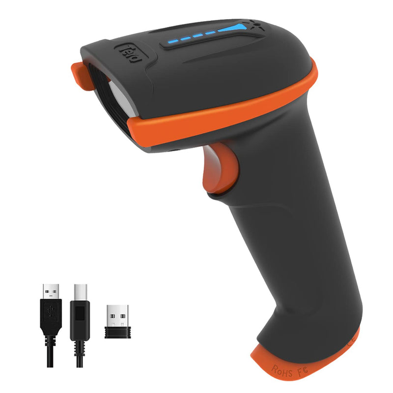 [Australia - AusPower] - Tera Barcode Scanner Wireless 1D Laser Cordless Barcode Reader with Battery Level Indicator, Versatile 2 in 1 2.4Ghz Wireless and USB 2.0 Wired Orange 