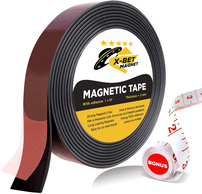 [Australia - AusPower] - Flexible Magnetic Tape - 1 Inch x 10 Feet Magnetic Strip with Strong Self Adhesive - Ideal Magnetic Roll for Craft and DIY Projects - Sticky Magnets for Fridge and Dry Erase Board 