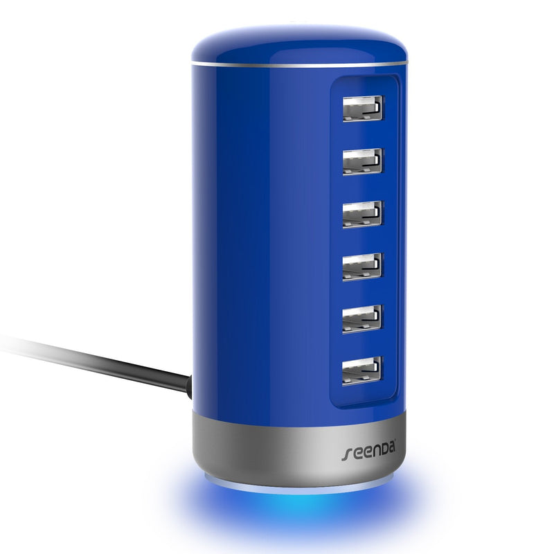 [Australia - AusPower] - seenda 6 Port USB Charging Station USB Desktop Charger with Smart Identification - Blue Blue-USB Charger 