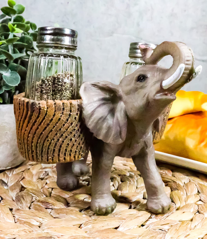 [Australia - AusPower] - Ebros Savanna Calls Trumpeting Elephant Glass Salt And Pepper Shakers Holder Figurine Decor Set 5.75"L 