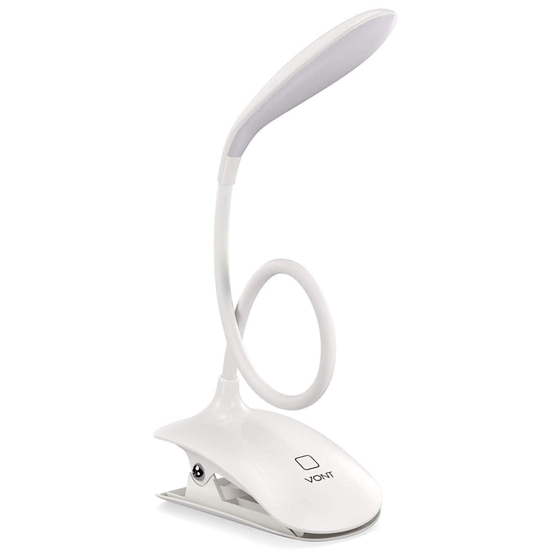 [Australia - AusPower] - LED Clip On Reading Light, Book Light, 16 Eye Protection LEDs, Bed Light, Clip on Light with 3 Brightness Level, USB Rechargeable, Reading Lamp with Slick Touch Control, Perfect for Reading - Vont White 